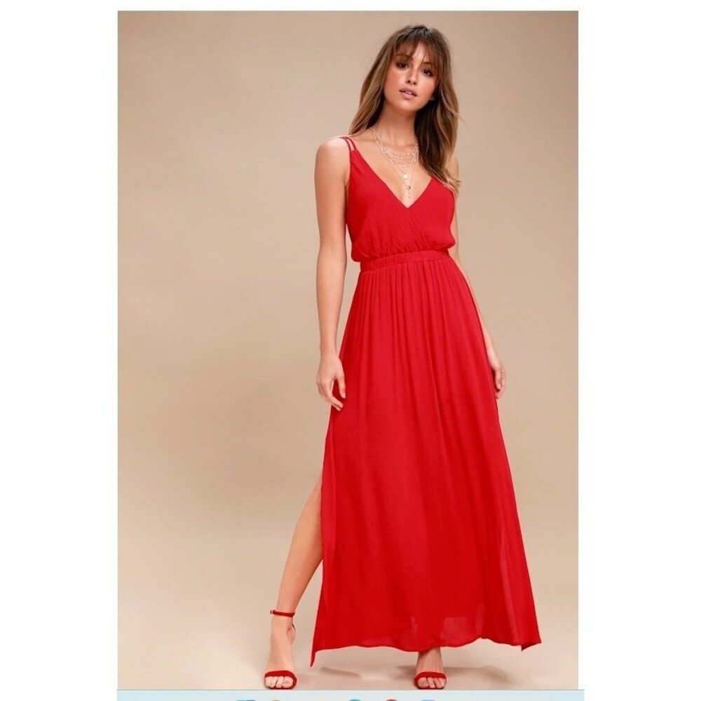 Lulus Lost In Paradise Red Maxi Dress Strappy Open Back Side Slit Sz S Sexy - Picture 3 of 7